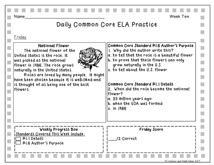 Grade 2 Daily Common Core Reading Practice Weeks 6-10