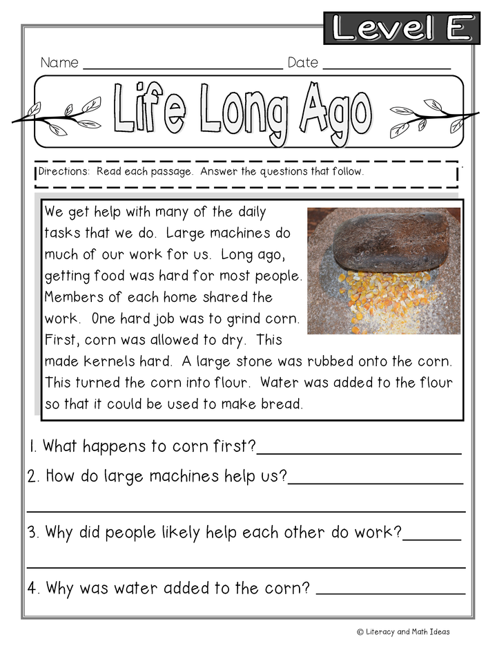Guided Reading Nonfiction Passages Level E