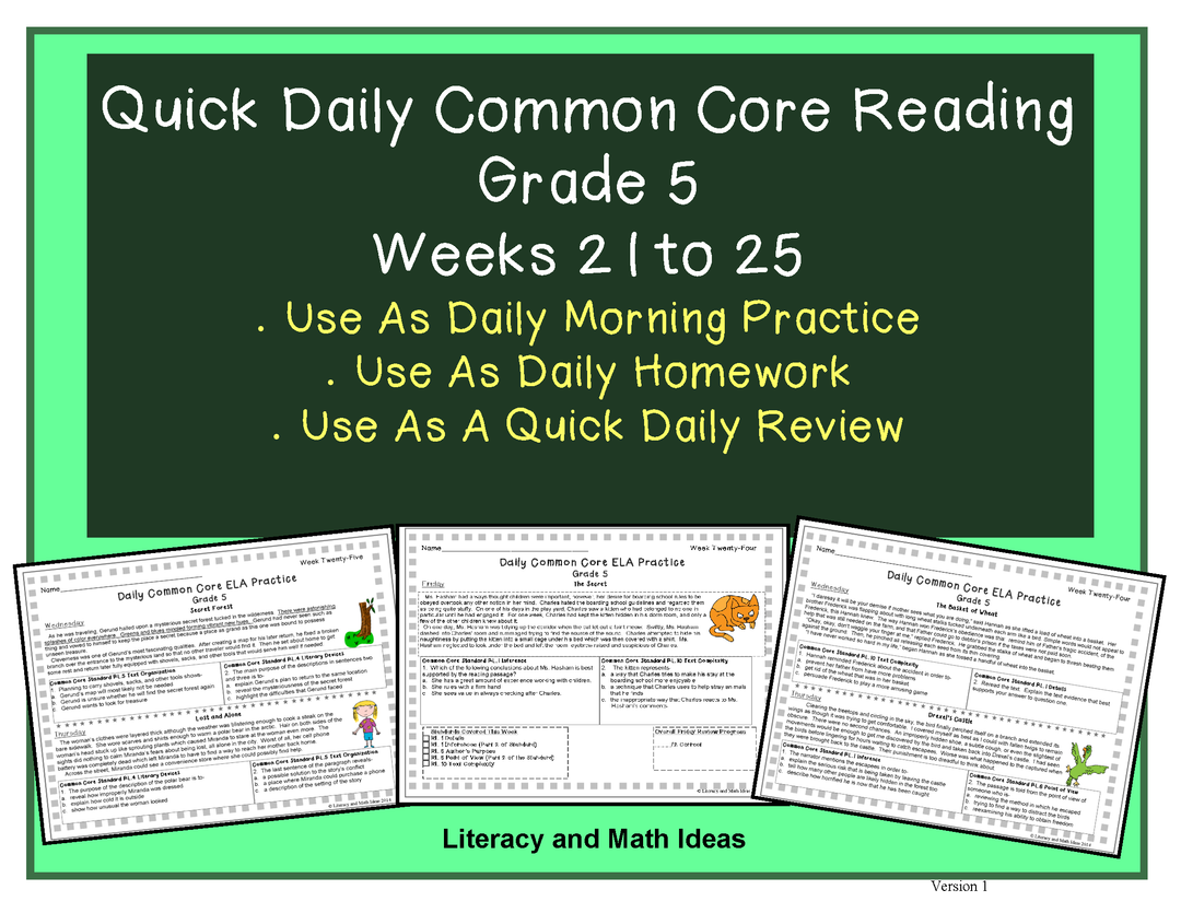 Grade 5 Daily Common Core Reading Practice Weeks 21-25