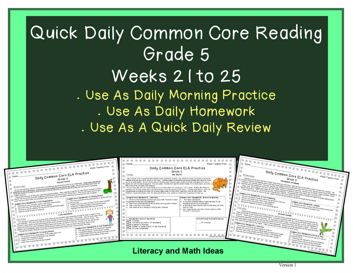 Grade 5 Daily Common Core Reading Practice Weeks 21-25