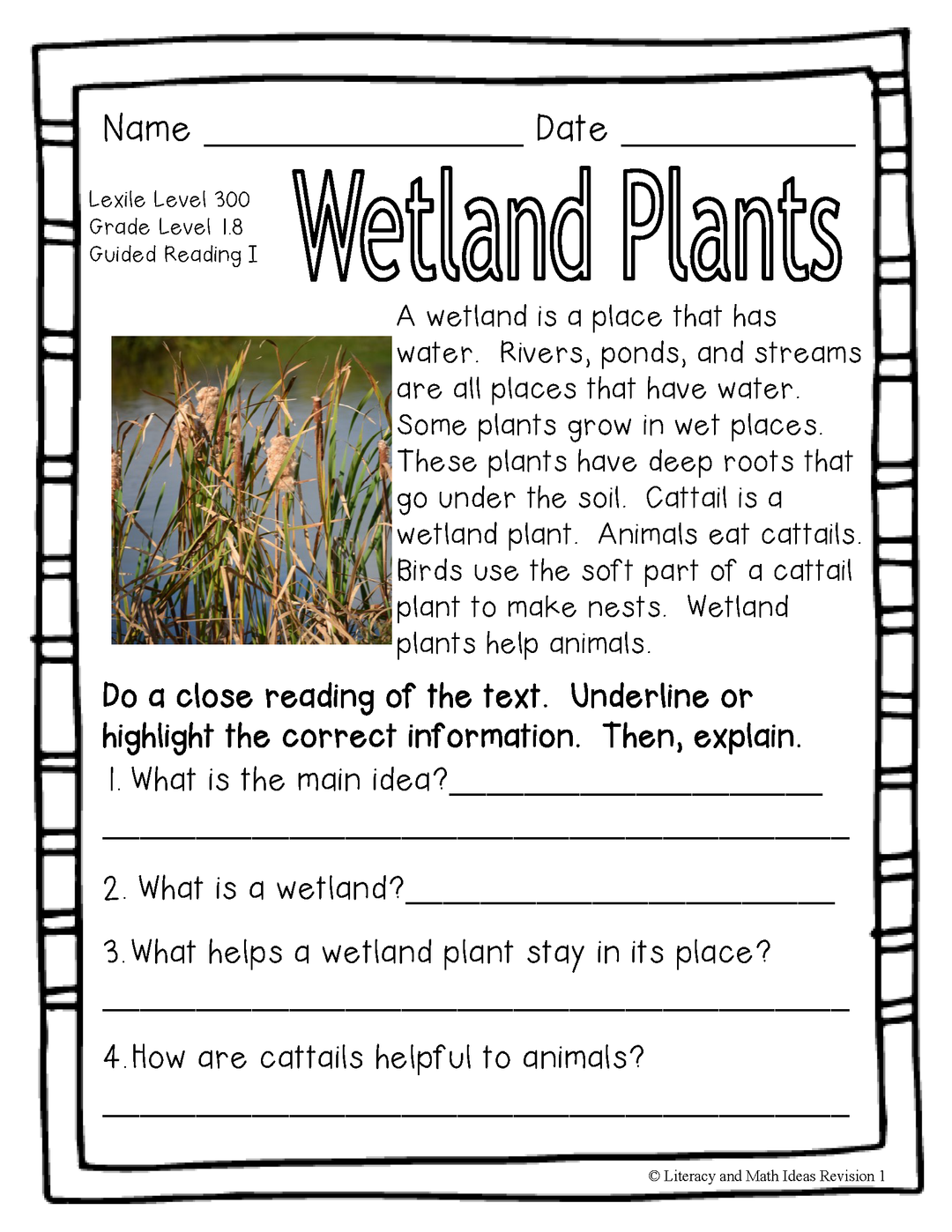 (Plants) Leveled Passages Guided Reading Levels I,J,K (Lexiles 290-440)