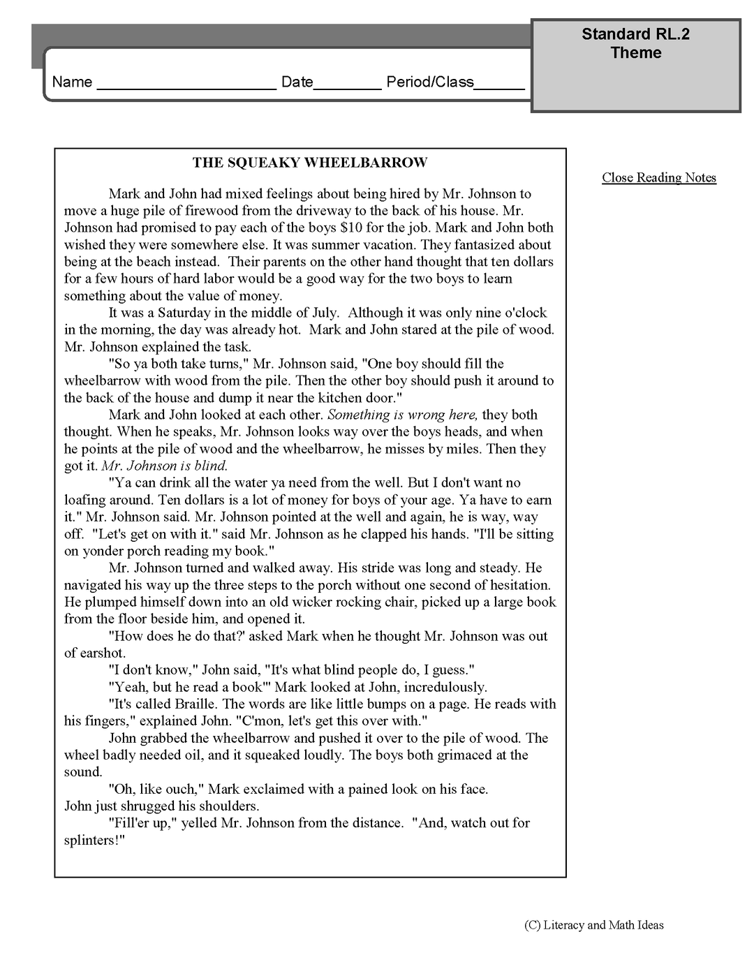 Common Core Close Reading Practice (Middle School)