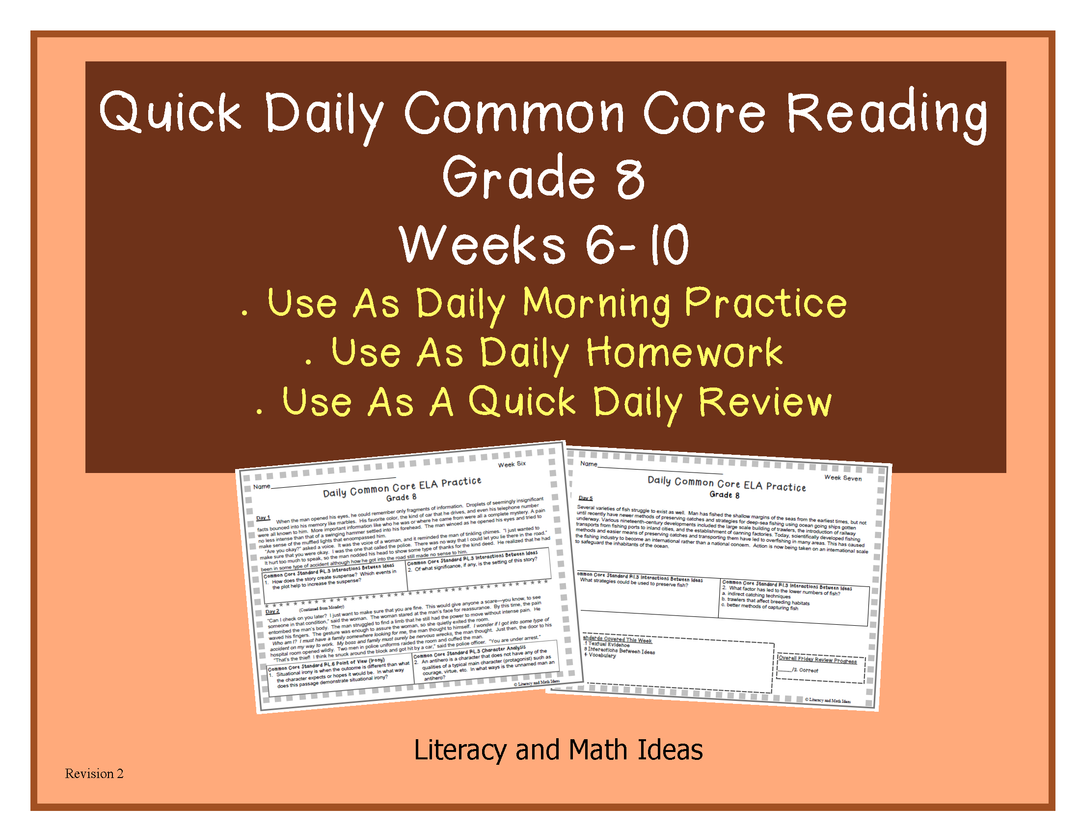 Grade 8 Daily Common Core Reading Practice Weeks 6-10