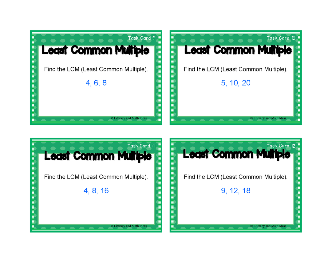 Least Common Multiple (LCM) Task Cards