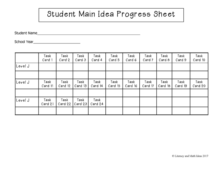 Main Idea Task Cards Guided Reading Level J (Lexiles 350-424)