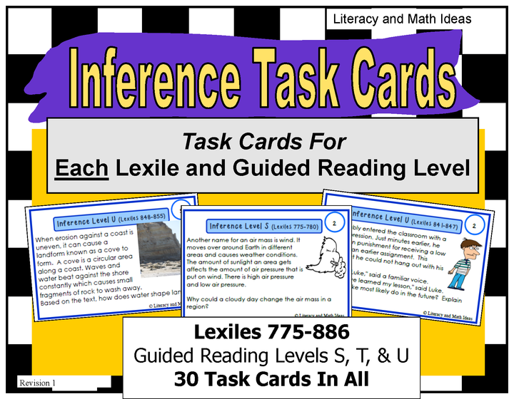 Inference Task Cards Lexile/Guided Reading Levels 775-886 (Levels S,T,U)