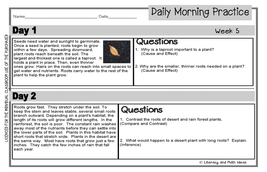 (Leveled) Daily Morning Practice (Reading Grade 3) Weeks 5-8