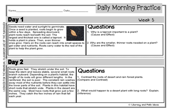 (Leveled) Daily Morning Practice (Reading Grade 3) Weeks 5-8