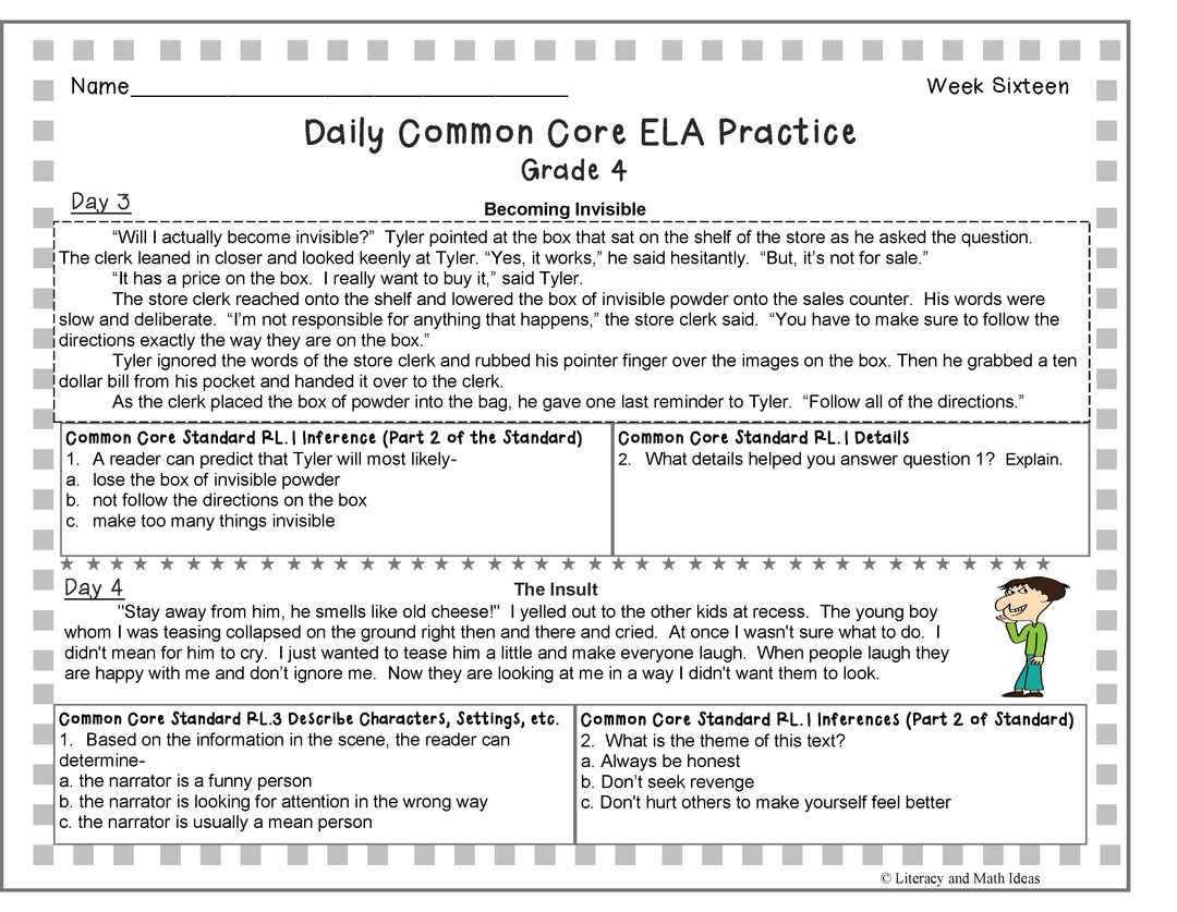 Grade 4 Daily Common Core Reading Practice Weeks 16-20
