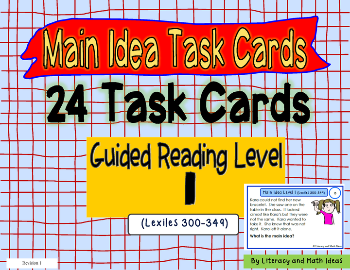 Main Idea Task Cards Guided Reading Level I (Lexiles 300-349)