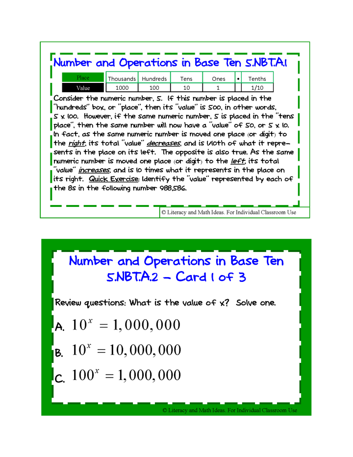Common Core Standards Math Task Cards: Grade 5