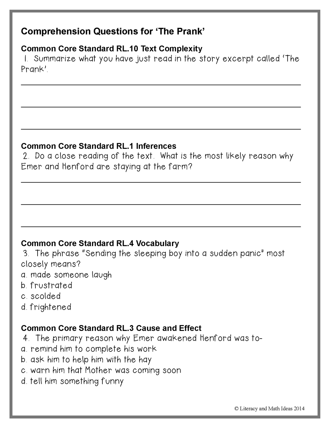 Common Core Classic Literature Passages