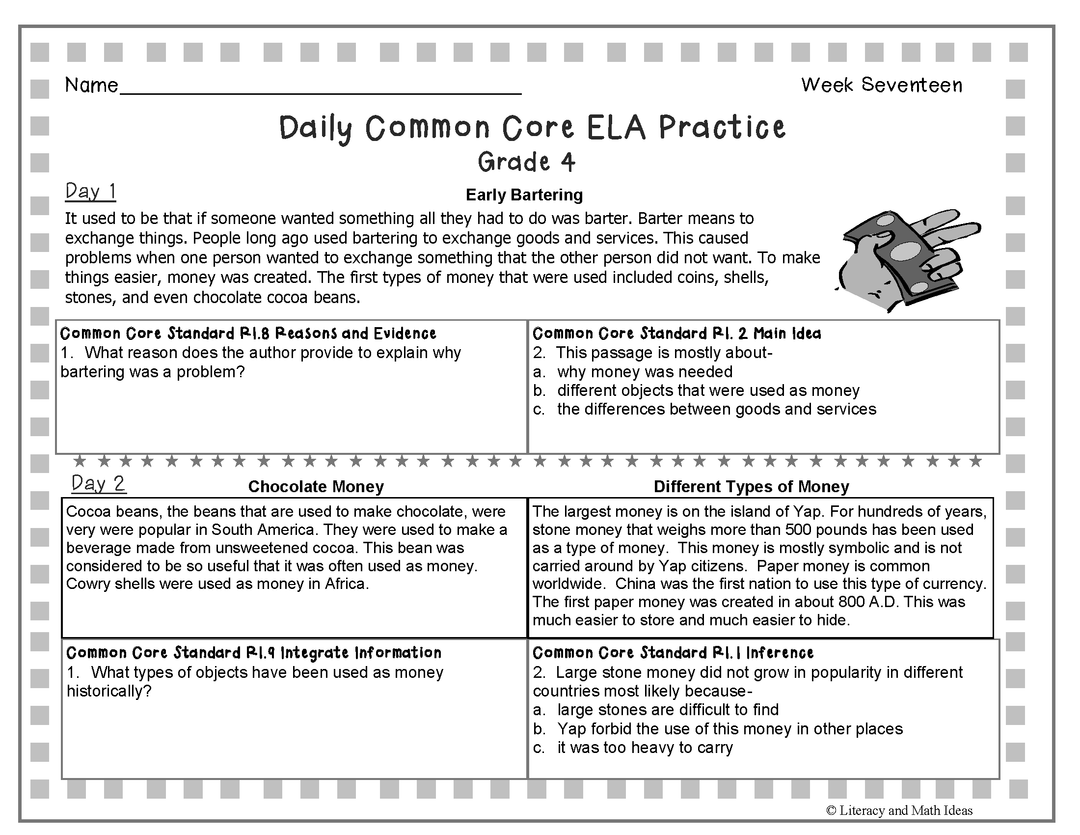 Grade 4 Daily Common Core Reading Practice Weeks 16-20