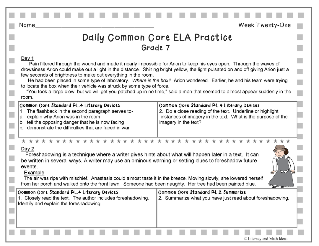 Grade 7 Daily Common Core Reading Practice Weeks 21-25