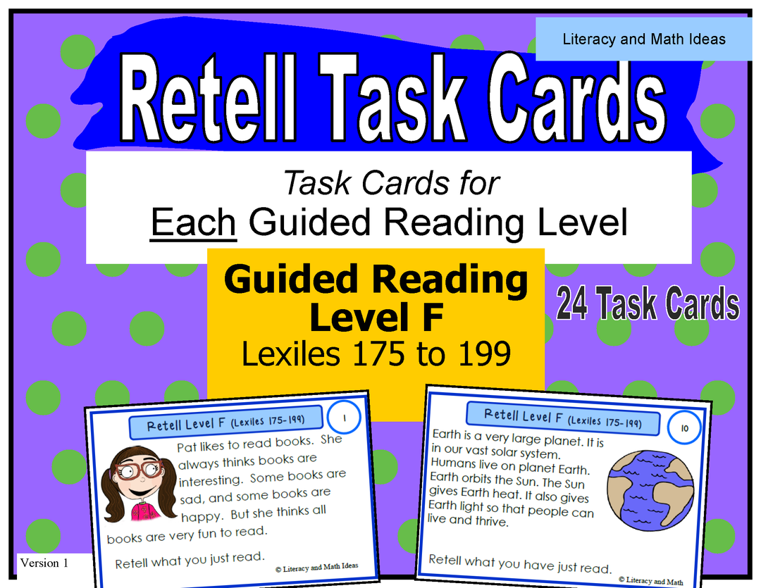 Retell Task Cards Guided Reading Level F (Lexiles 175-199)