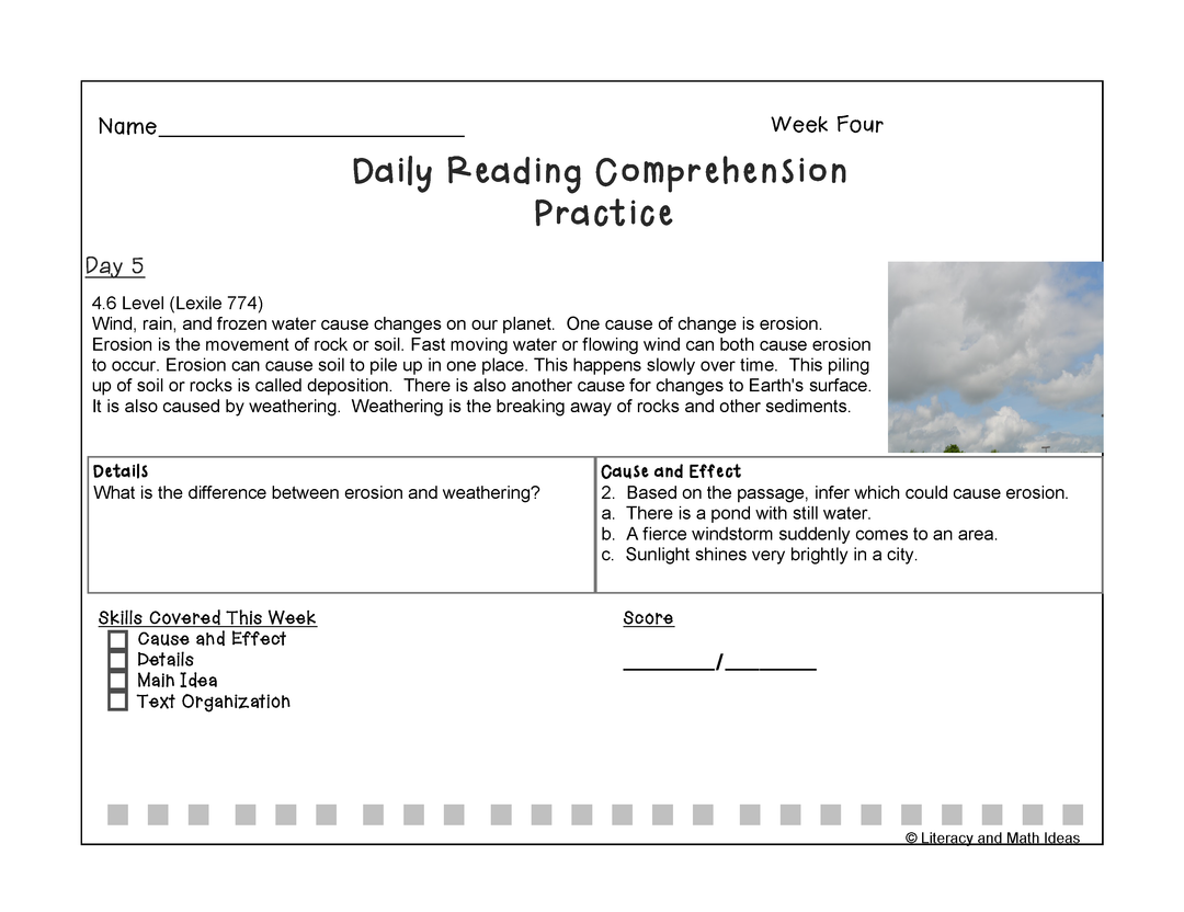 Grade 4 Daily Reading Comprehension Weeks 1-4 (Lexiles 721-774)