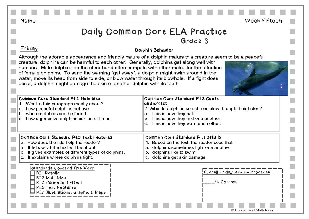 Grade 3 Daily Common Core Reading Practice Weeks 11-15