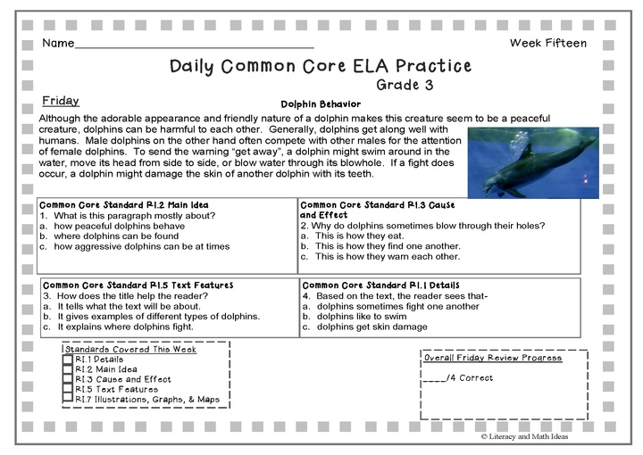 Grade 3 Daily Common Core Reading Practice Weeks 11-15
