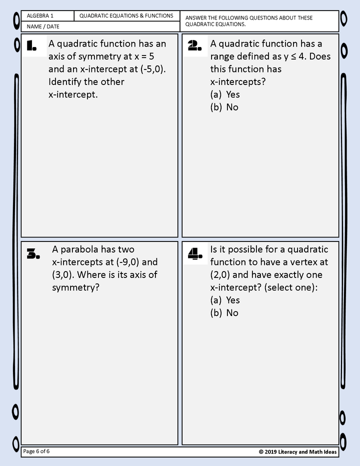 Algebra: Understanding the Characteristics of Quadratic Functions