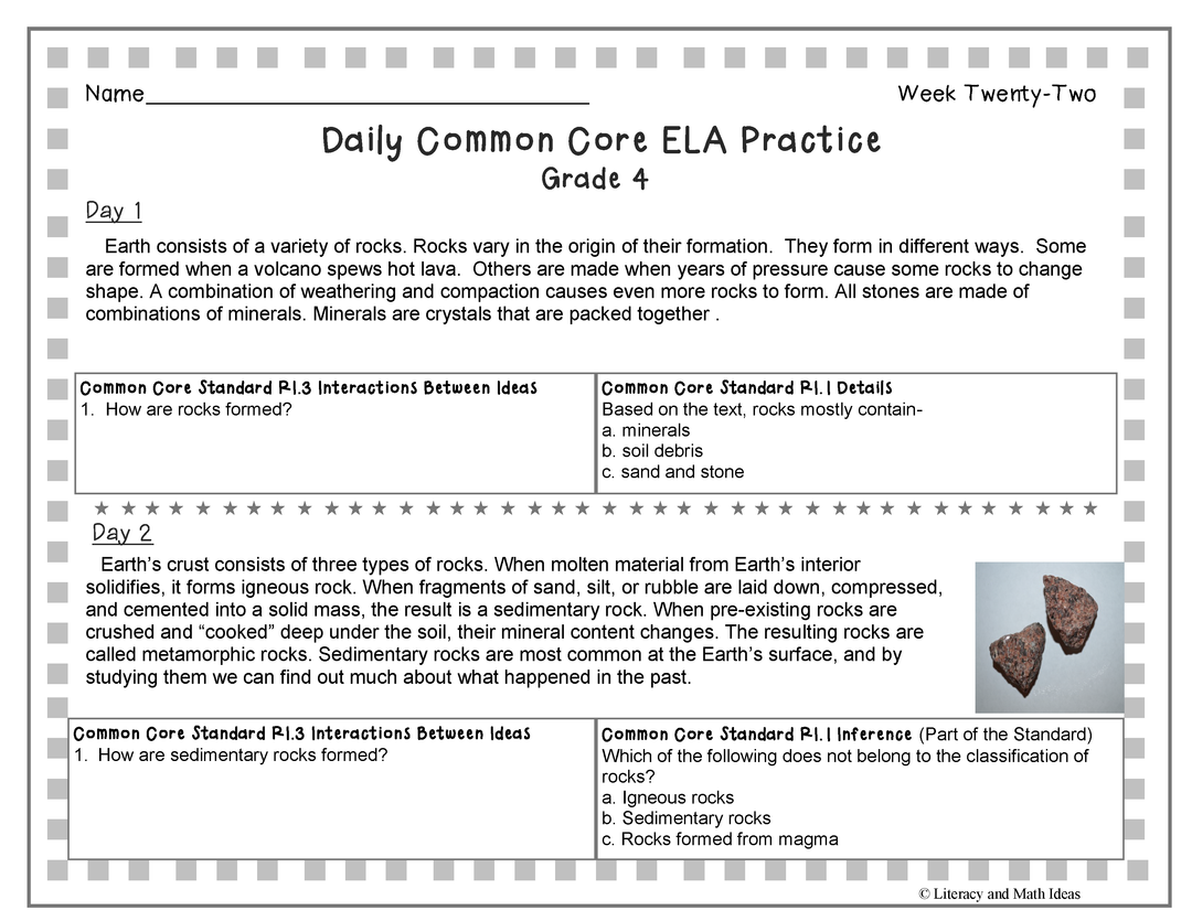 Grade 4 Daily Common Core Reading Practice Weeks 21-25