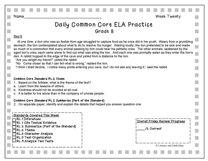 Grades 7-8 Daily Common Core Reading Practice Weeks 11-20