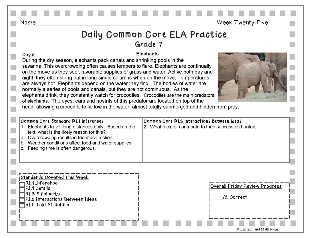 Grade 7 Daily Common Core Reading Practice Weeks 21-25