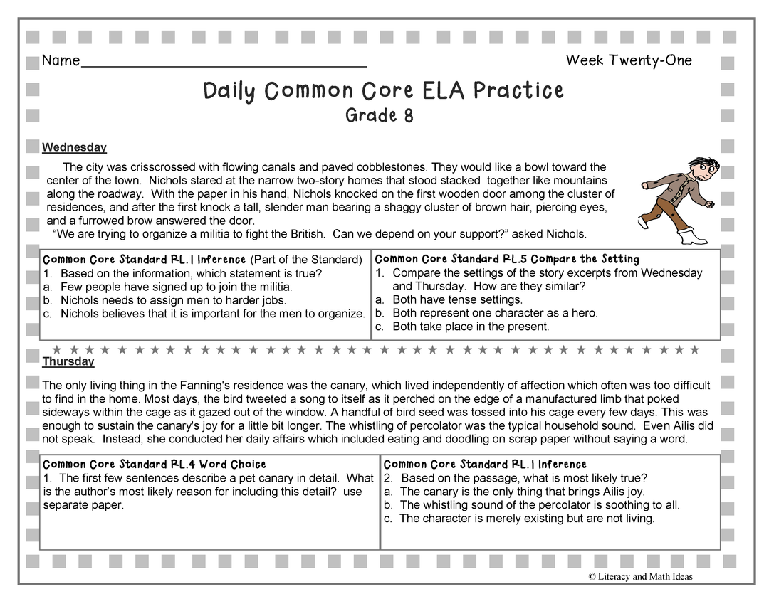 Grade 8 Daily Common Core Reading Practice Weeks 21-25