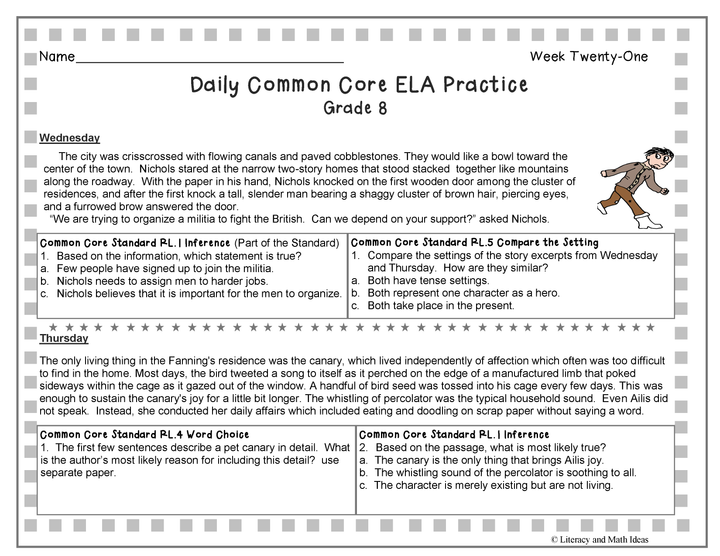 Grade 8 Daily Common Core Reading Practice Weeks 21-25