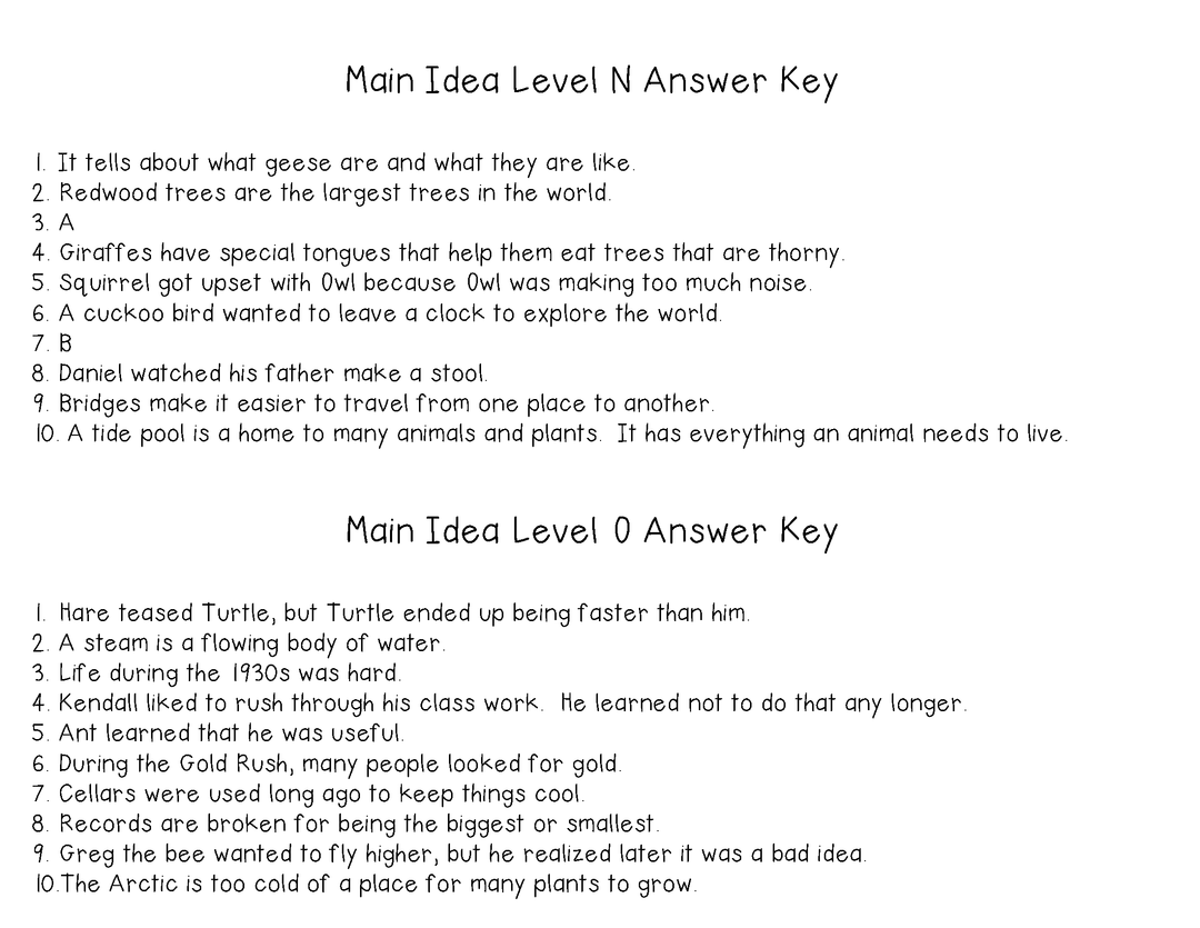 Main Idea Task Cards For Each Guided Reading Level (Levels N,O,P)