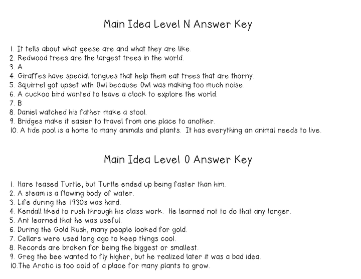 Main Idea Task Cards For Each Guided Reading Level (Levels N,O,P)