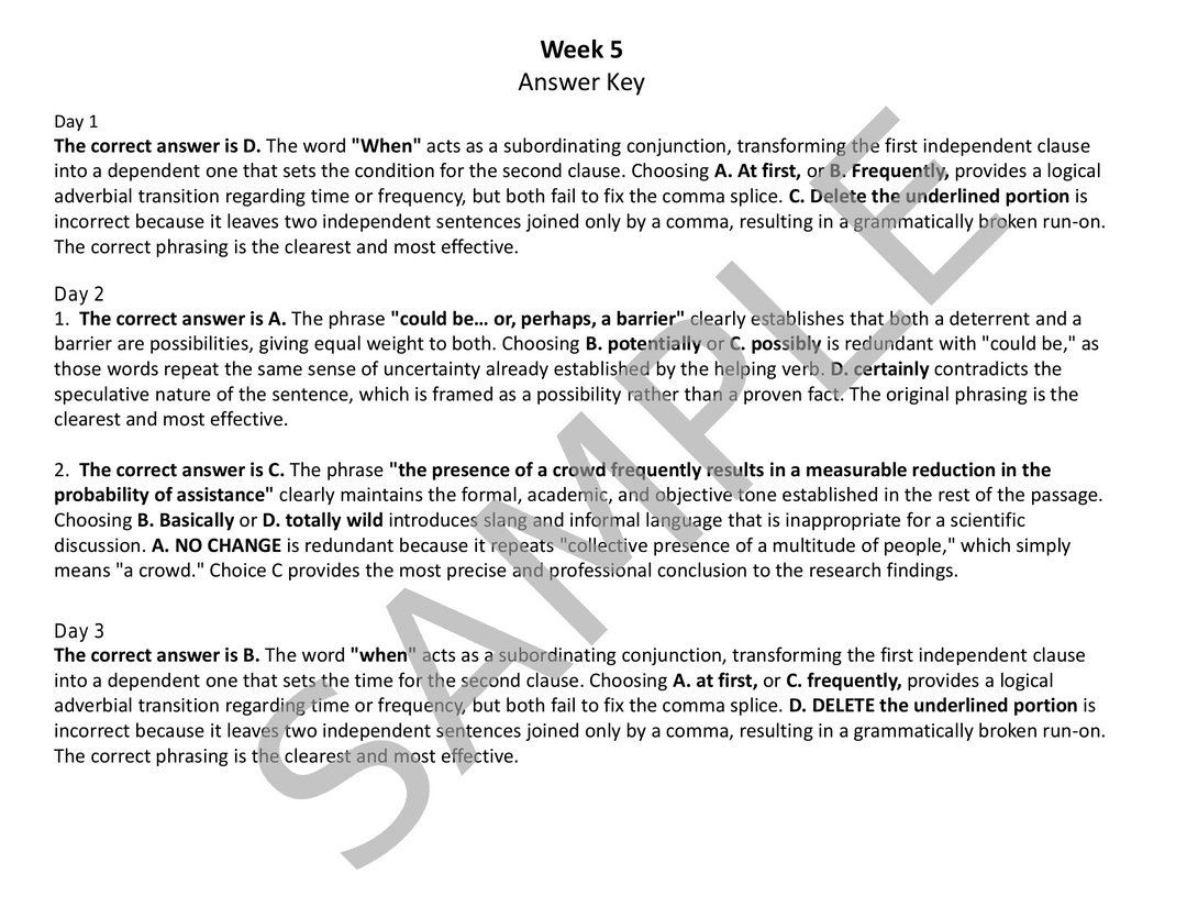 Daily ACT English Test Practice (Weeks 5 - 8): Grammar & Sentence Structure