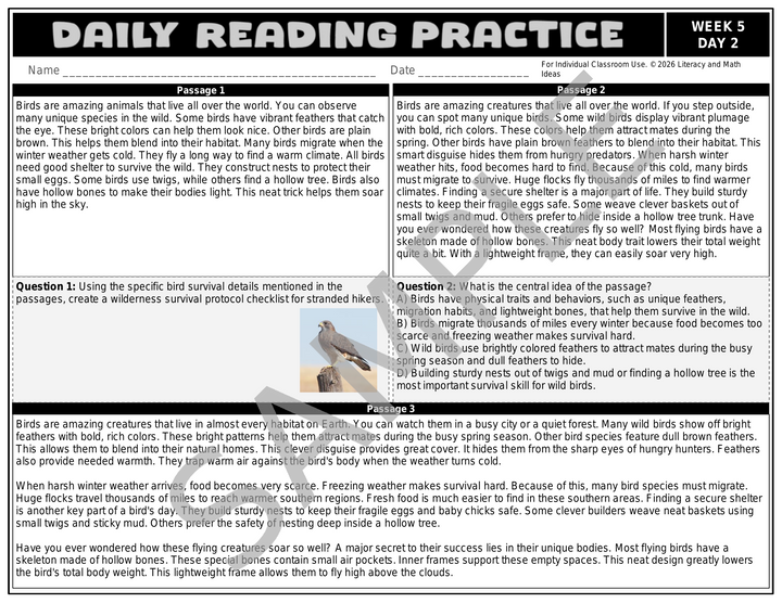 Differentiated Daily Reading Comprehension Passages - Grade 4 (Weeks 5-8)