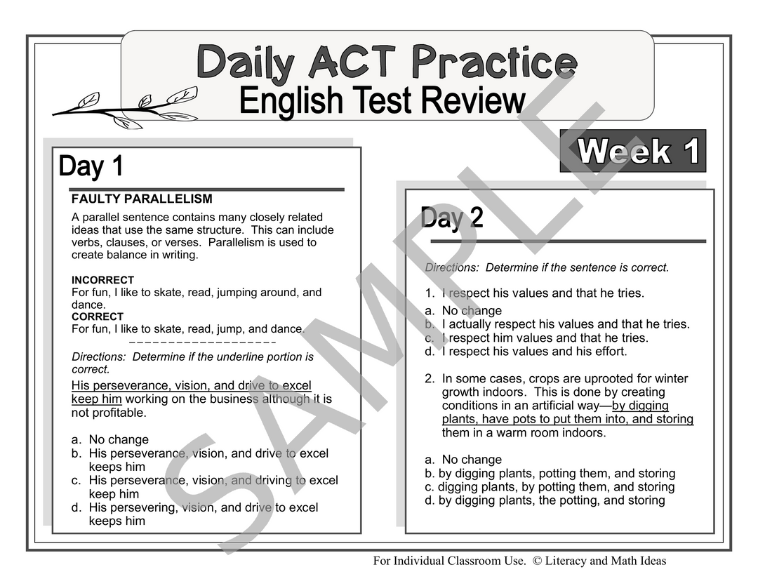 ACT English Prep: 8-Week Daily Spiral Review & Bell Ringers