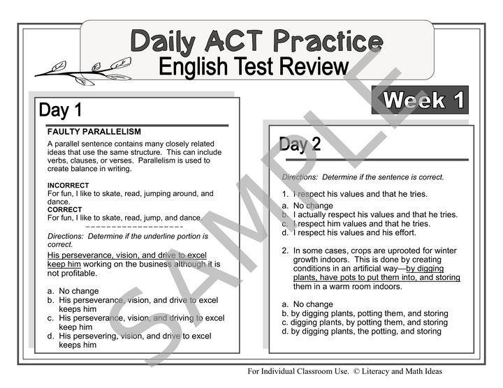 ACT English Prep: 8-Week Daily Spiral Review & Bell Ringers