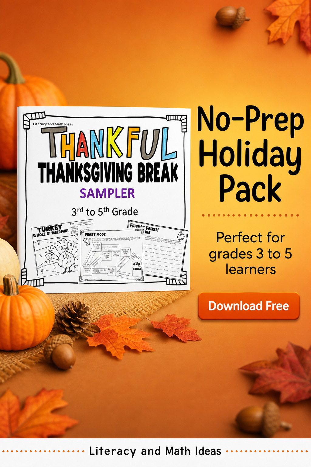 Free Thanksgiving Break Writing Prompt Sampler (Grades 3-5)