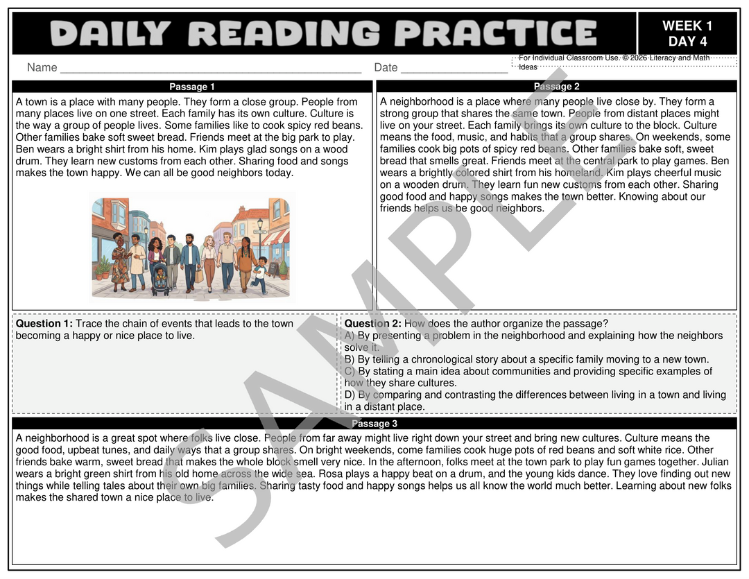Free Differentiated Daily Reading Practice - 1 Week Sample