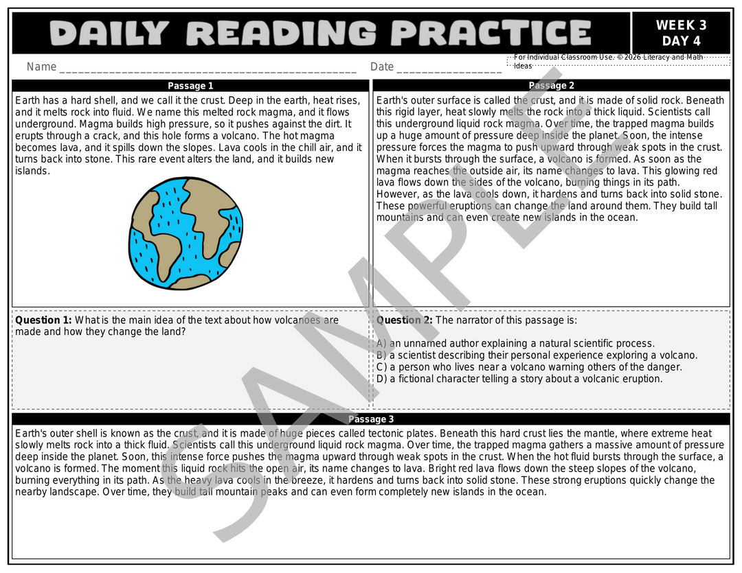 Differentiated Daily Reading Comprehension - Grade 5 (Month 1) Weeks 1 - 4