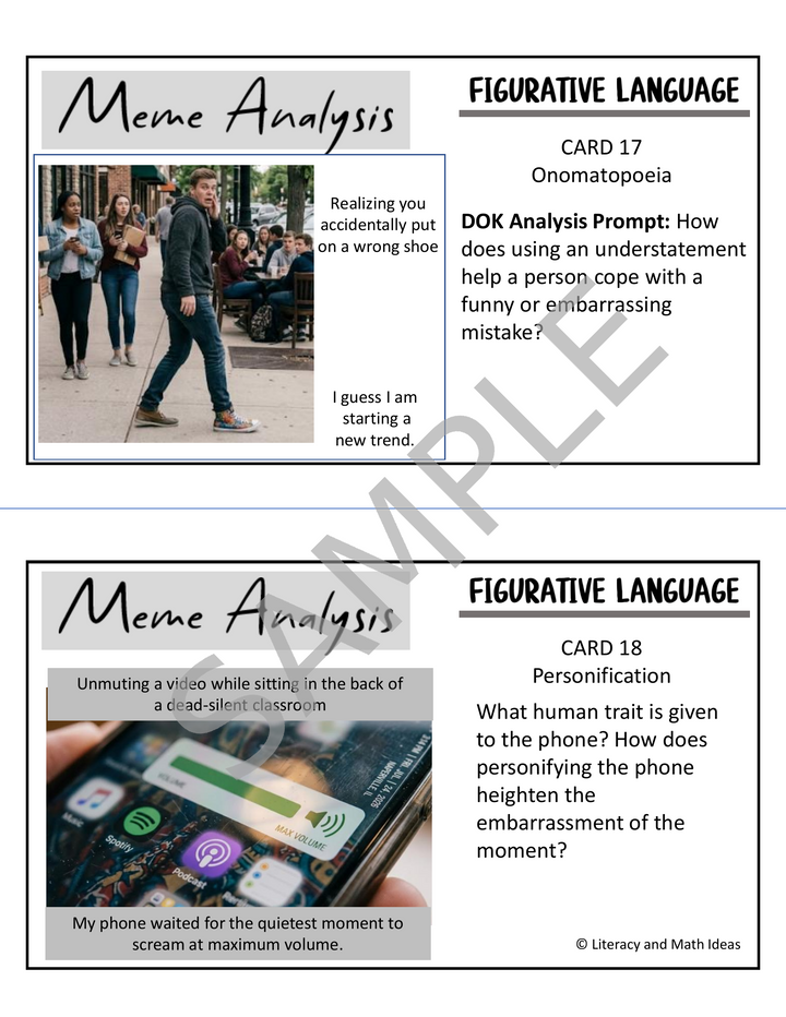 Figurative Language Meme Task Cards: Literary Devices Analysis Stations