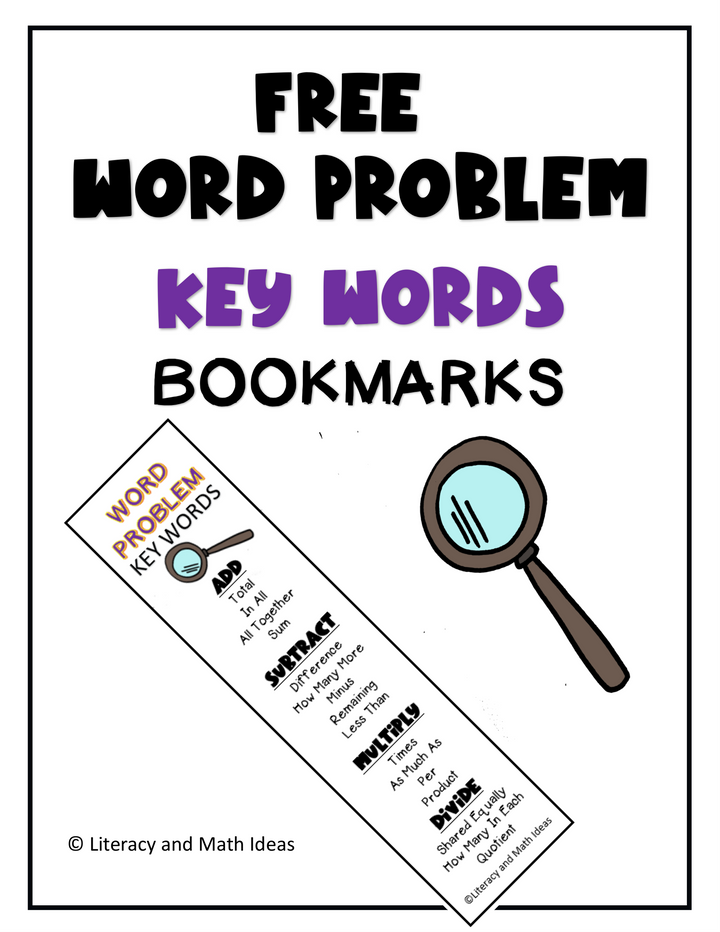 Free Math Word Problem Key Word Bookmarks