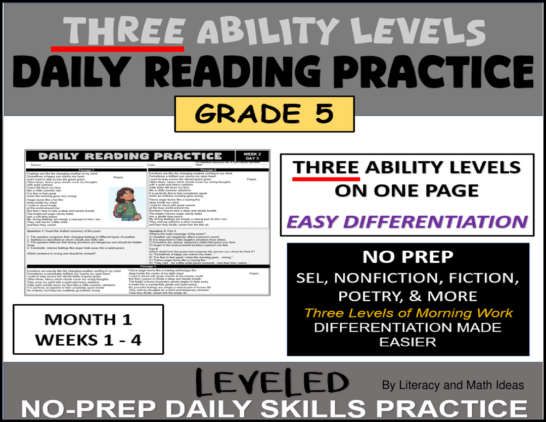 Differentiated Daily Reading Comprehension - Grade 5 (Month 1) Weeks 1 - 4