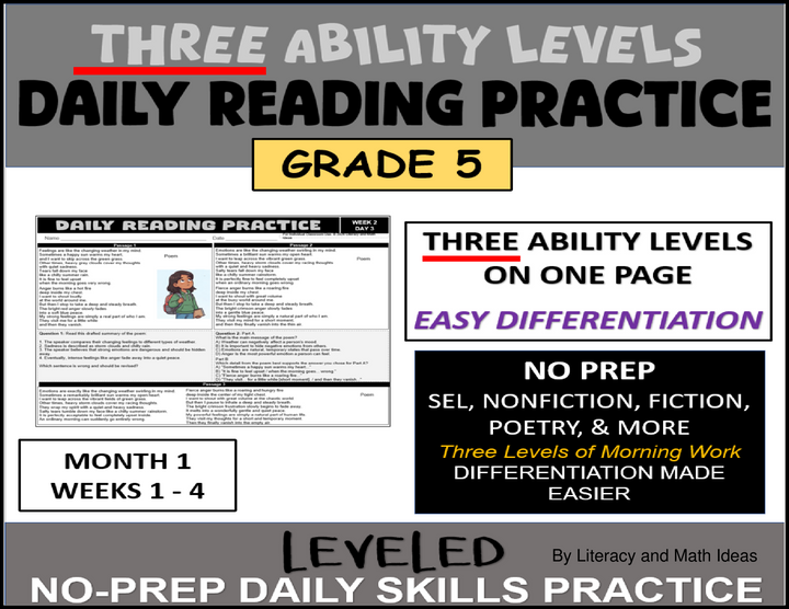 Differentiated Daily Reading Comprehension - Grade 5 (Month 1) Weeks 1 - 4