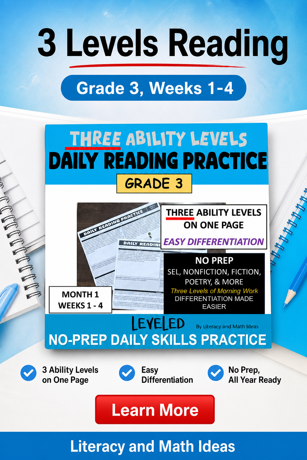 Differentiated Daily Reading Comprehension Passages - Grade 3 (Month 1)