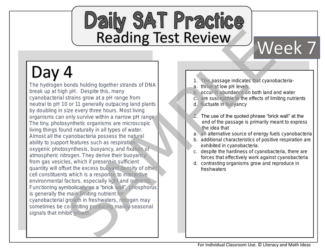 Daily SAT Reading Practice: Weeks 5-8 (Month 2)