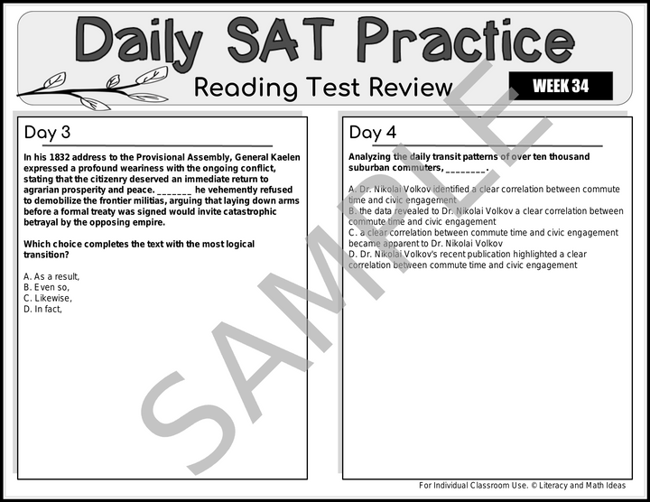 Daily SAT Reading Practice & Grammar Review: Weeks 33-36
