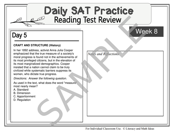 Daily SAT Reading Practice: Weeks 5-8 (Month 2)