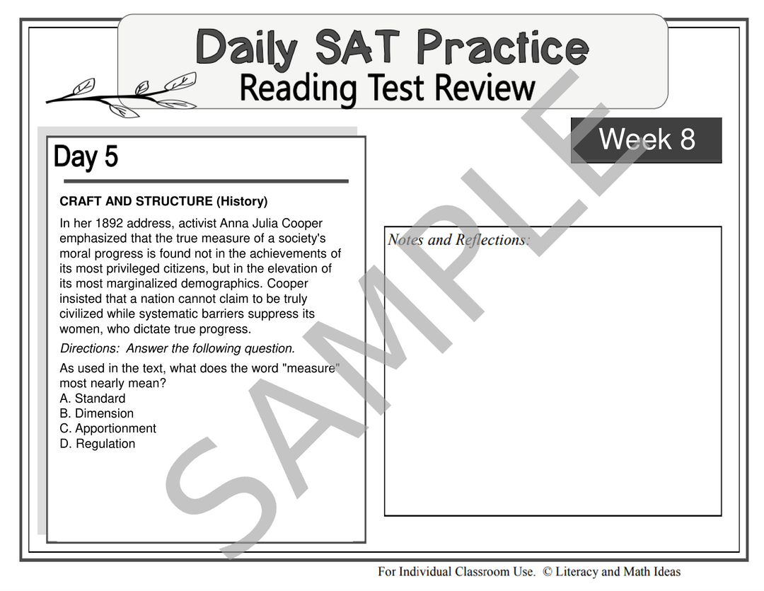 SAT Reading Prep: 8-Week Daily Spiral Review & Bell Ringers