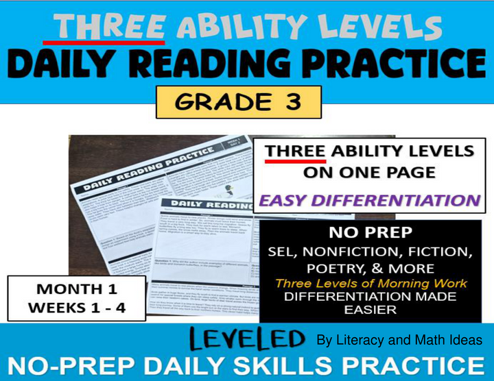 Differentiated Daily Reading Comprehension Passages - Grade 3 (Month 1)
