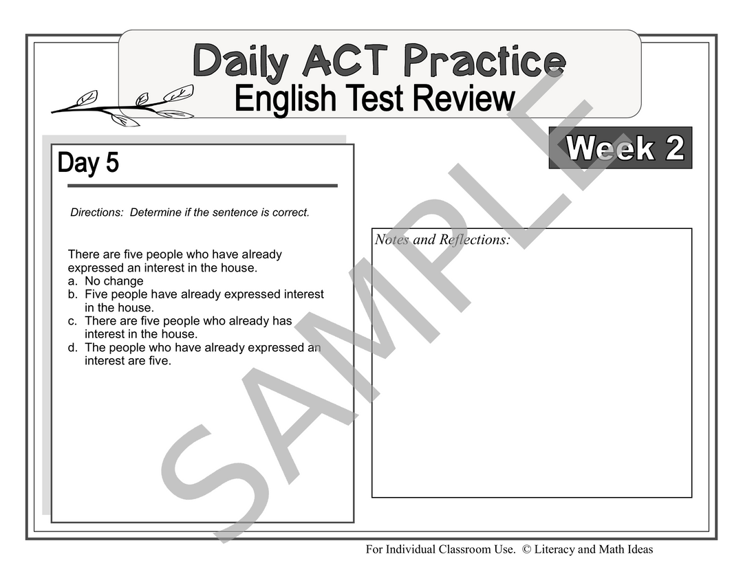 ACT English Prep: 8-Week Daily Spiral Review & Bell Ringers