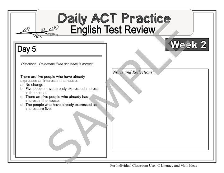 ACT English Prep: 8-Week Daily Spiral Review & Bell Ringers