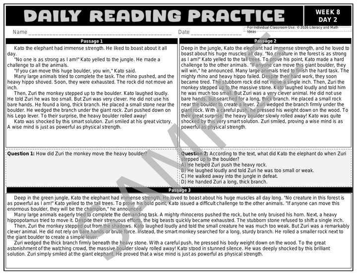 Differentiated Daily Reading Comprehension Passages - Grade 4 (Weeks 5-8)